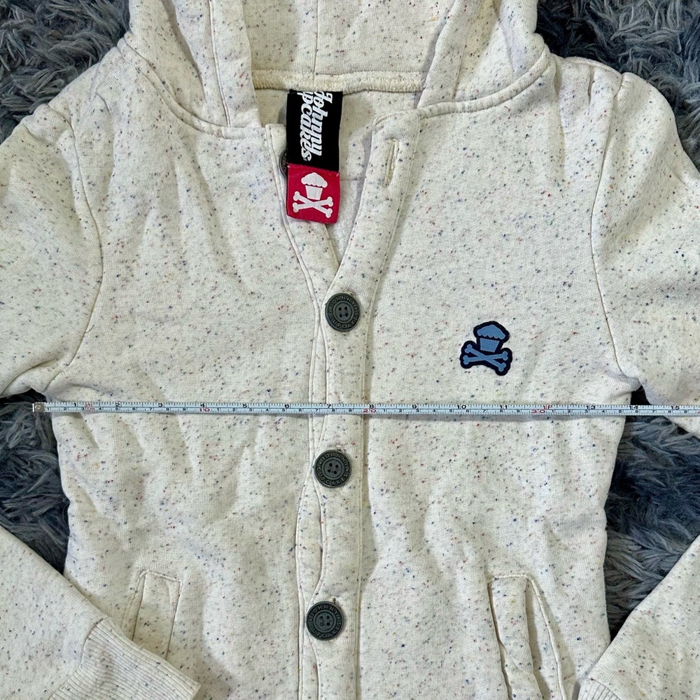 Johnny Cupcakes Cream Speckled Button-Front Hoodie with Blue Logo - Picture 3 of 11